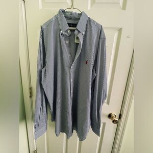 Ralph Lauren Collared Dress Shirt - XL - blue striped - Long sleeve dress shirt